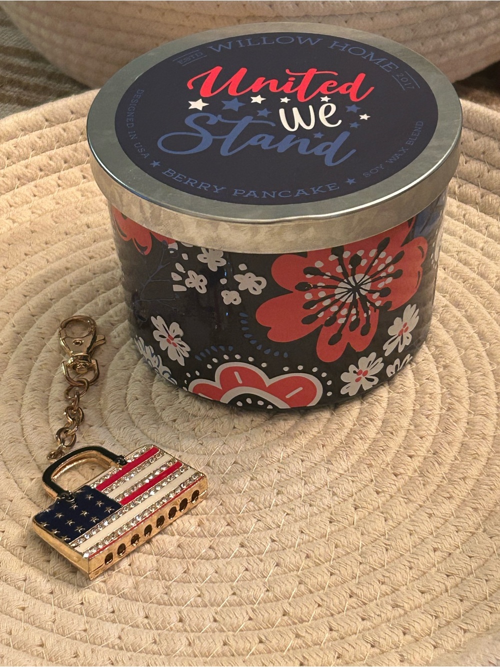"United We Stand" Berry Pancake Candle  - Navy and Red and Patriotic Bag Charm.